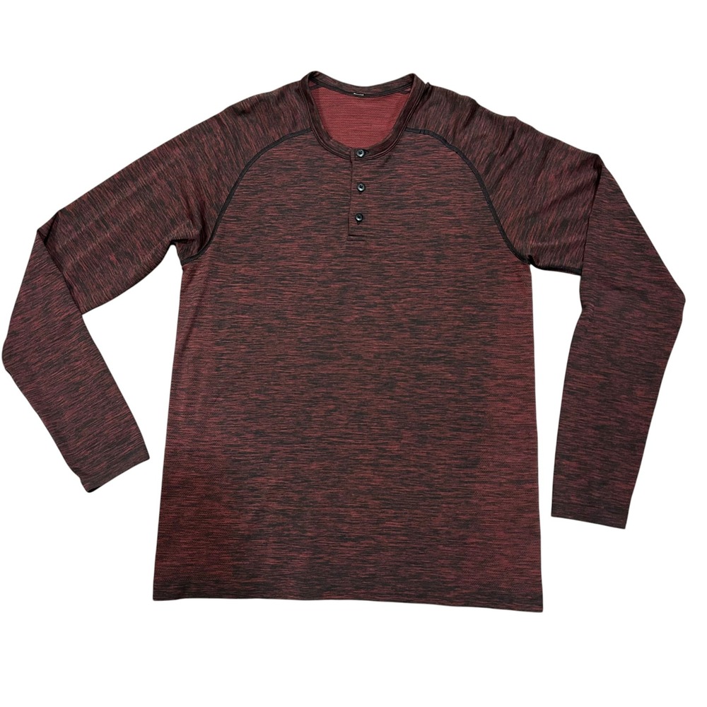 Lululemon Metal Vent Tech Henley Long Sleeve Shirt Maroon Men Large
